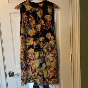Joe Fresh Black & Yellow Sleeveless Floral Print Shift Dress w Pockets Size 4